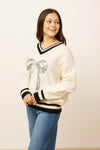 Wrap It With A Bow Silver Sequin Bow Varsity Sweater