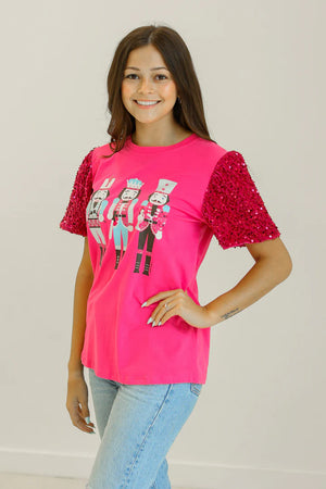 Nutcracker Sequin Short Sleeve Top