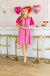 Gracie Pink Gingham Button-Up Dress