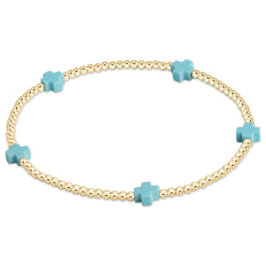 Enewton Turquoise Small Signature Cross 2mm Gold Bead Bracelet