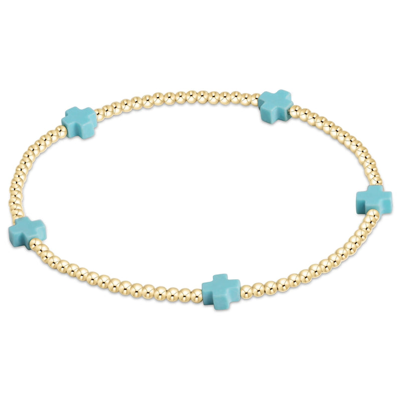 Enewton Turquoise Small Signature Cross 2mm Gold Bead Bracelet