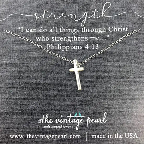 Philippians 4:13 Strength Cross Sterling Silver Necklace