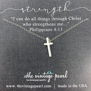 Philippians 4:13 Strength Cross Sterling Silver Necklace