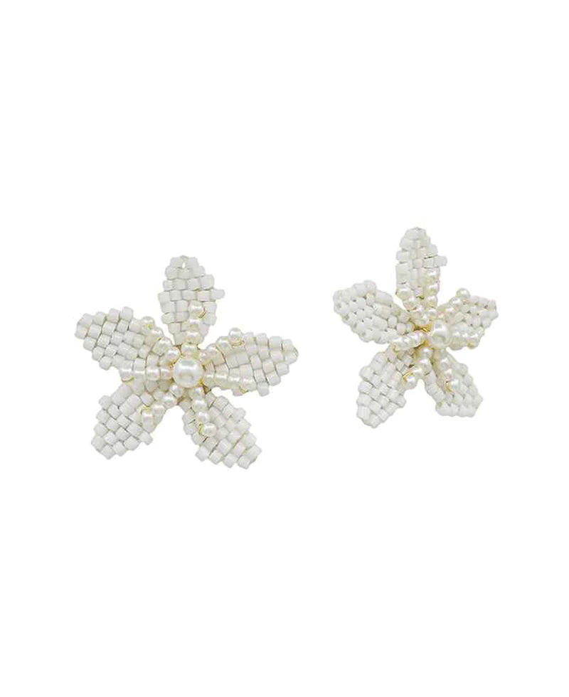 Flora Natural Seed Bead & Pearl Post Earrings