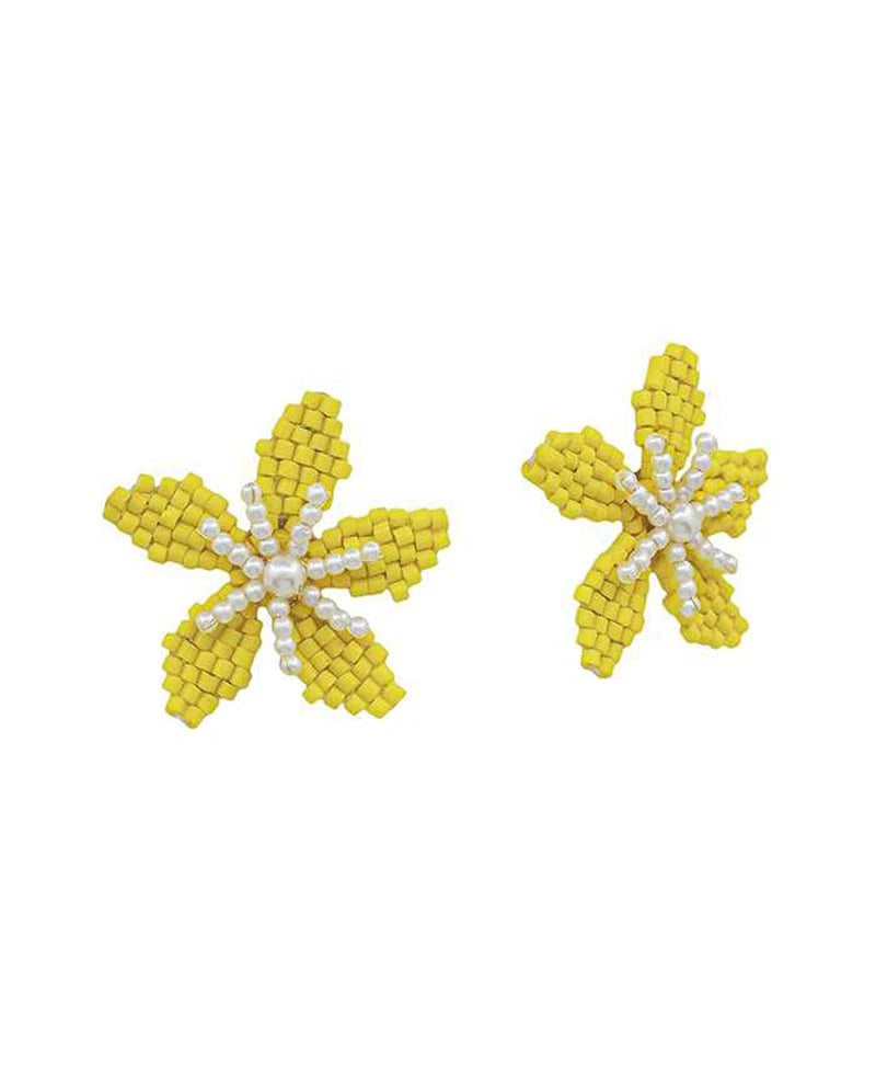 Flora Yellow Seed Bead & Pearl Post Earrings