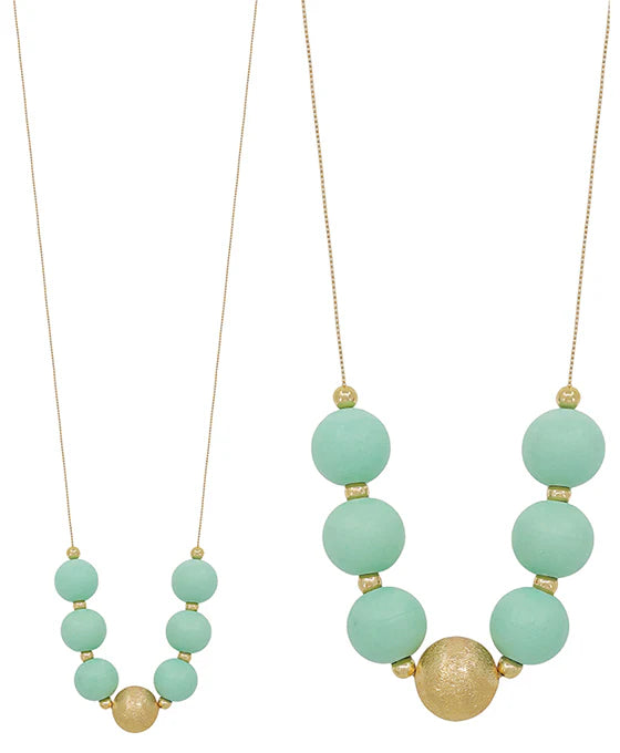 Michelle Wood & Satin Ball Accent Necklace