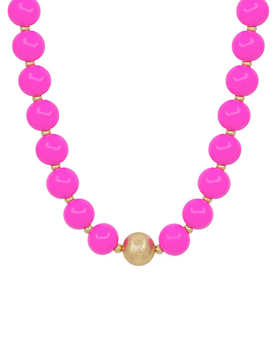 Estelle Large Wood Bead Ball & Satin Accent Necklace