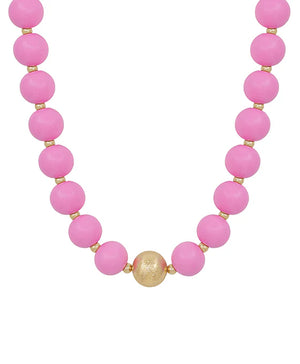 Estelle Large Wood Bead Ball & Satin Accent Necklace