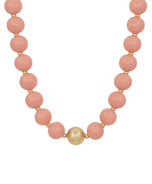 Estelle Large Wood Bead Ball & Satin Accent Necklace