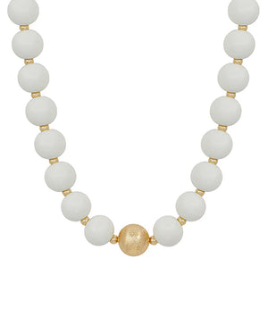 Estelle Large Wood Bead Ball & Satin Accent Necklace