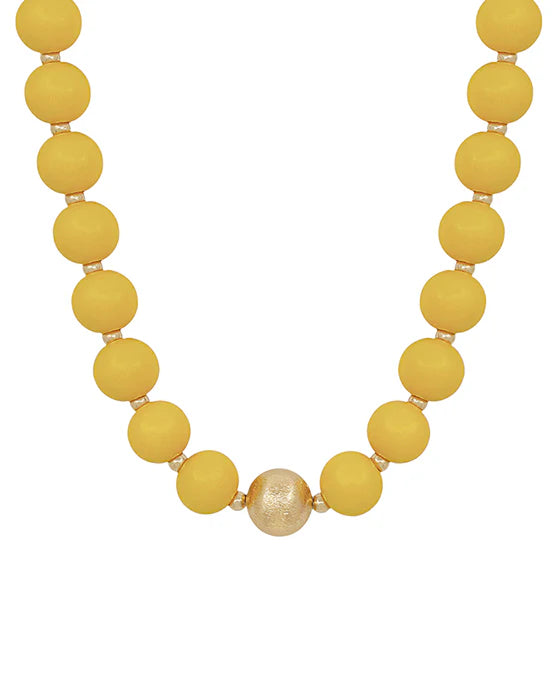 Estelle Large Wood Bead Ball & Satin Accent Necklace