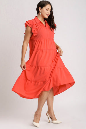 Once Upon A Dream Umgee Coral Pink Tiered Midi Dress