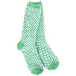 Green Check Feather Crew World's Softest Socks