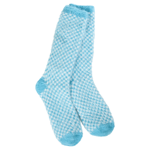 Winter Blue Check Feather Crew World's Softest Socks