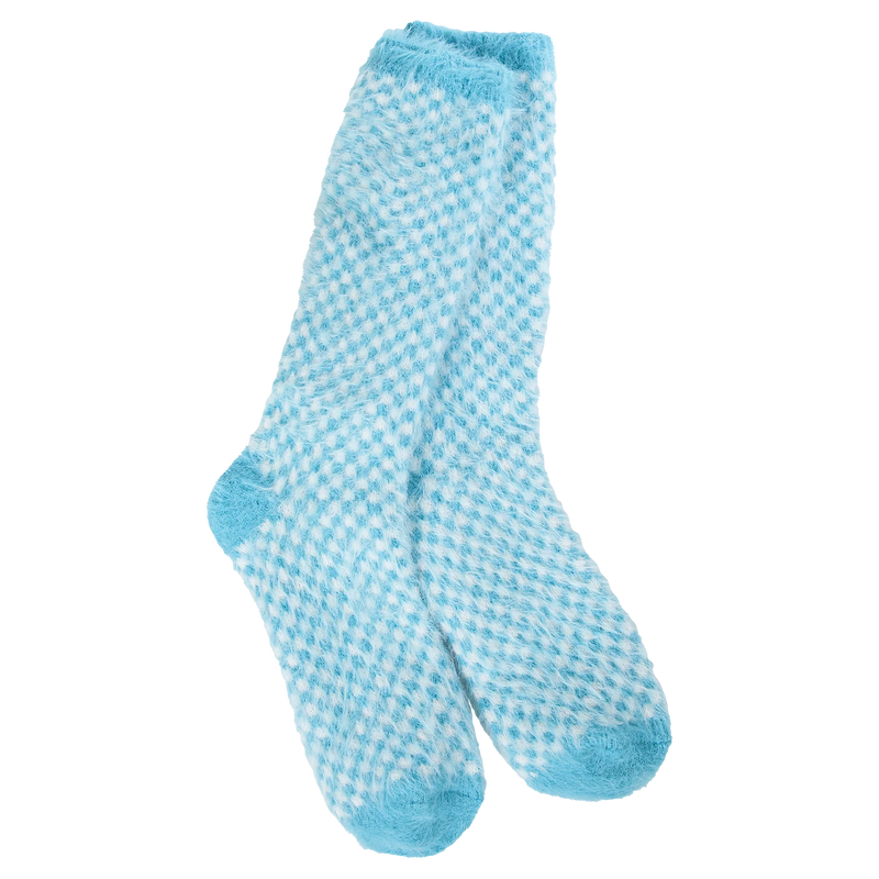 Winter Blue Check Feather Crew World's Softest Socks