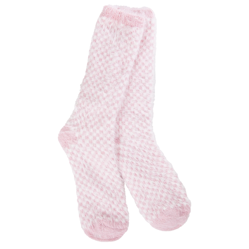 Candy Pink Check Feather Crew World's Softest Socks