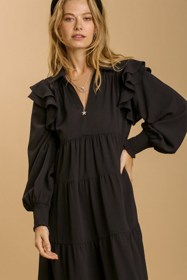 Umgee Black Styled To Perfection Tiered Maxi Dress