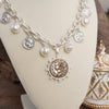 Boho Coin and Pearl Charms Silver Statement Necklace