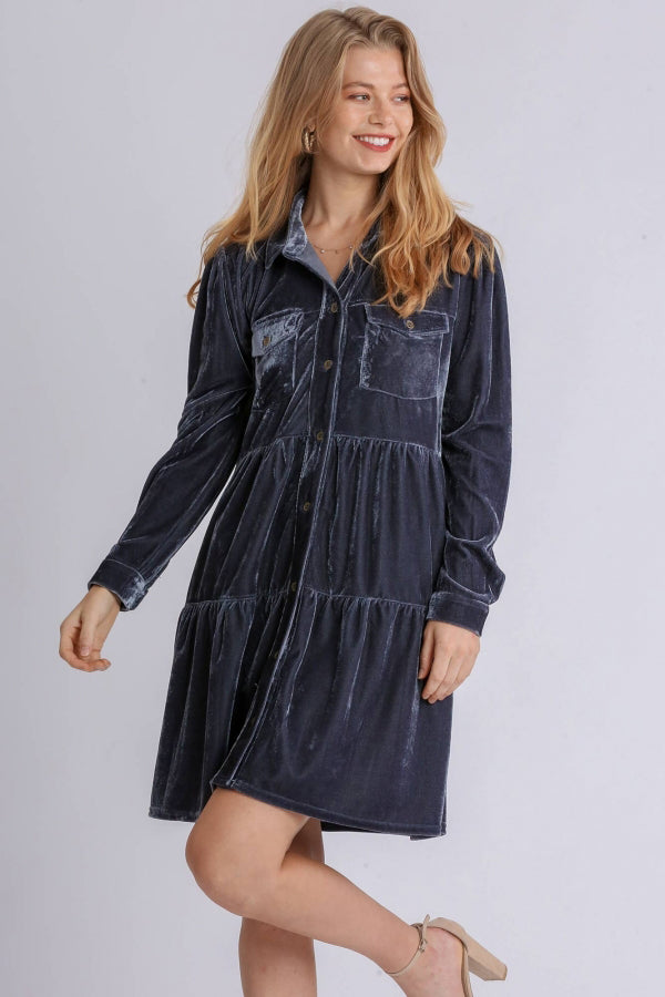 All That You Are Velvet Long Sleeve Tiered Dress