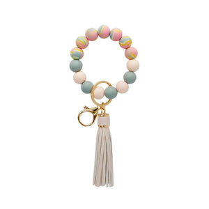 Marbled Silicone Beaded KeyRing with Tassel