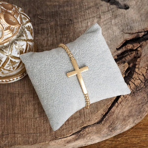 Abide In Me Gold Cross Stretchy Bracelet