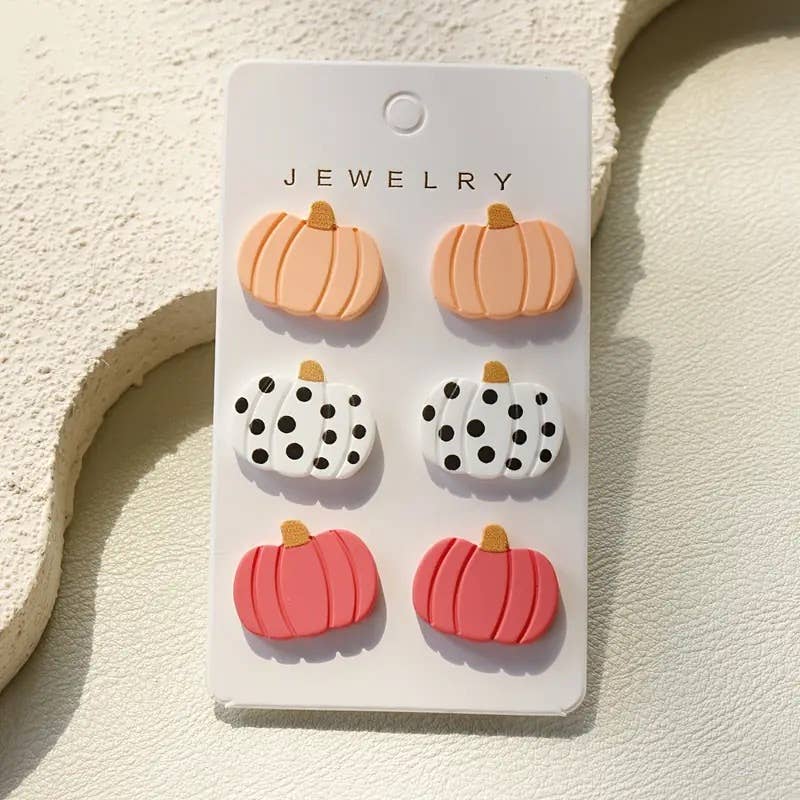 Retro Pumpkin Studs Triple Earring Card