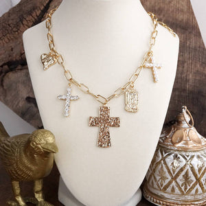 Faith & Heart Multi-Charm Paperclip Chain Necklace