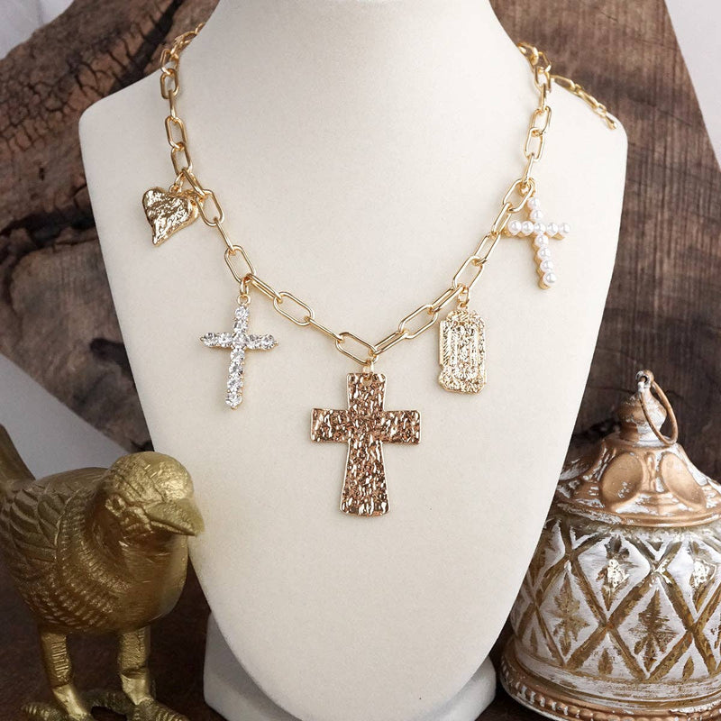 Faith & Heart Multi-Charm Paperclip Chain Necklace