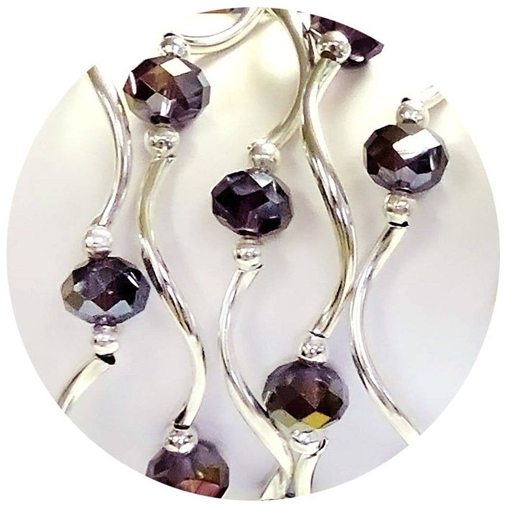 Amethyst Gold AB Color Story Gemstones + Crystals Beaded Stretch Bracelet
