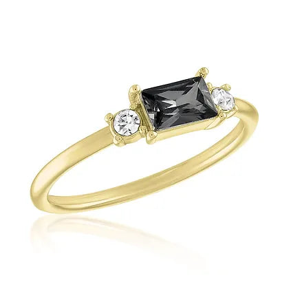 Emerald Cut Black Diamond Gold Layers Ring