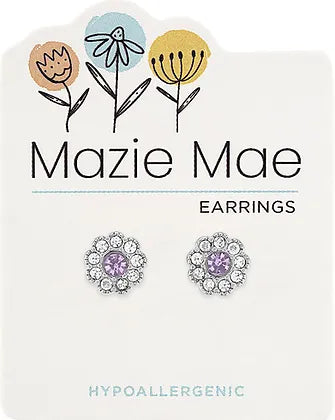 Light Amethyst CZ Flower Silver Stud Mazie Mae Earrings