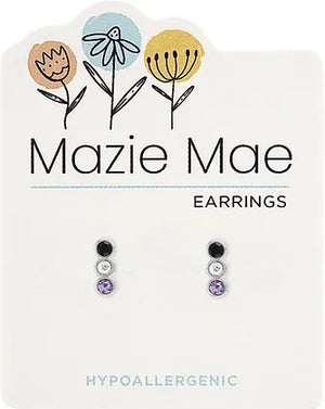 Purple Vertical Trio Silver Stud Mazie Mae Earrings