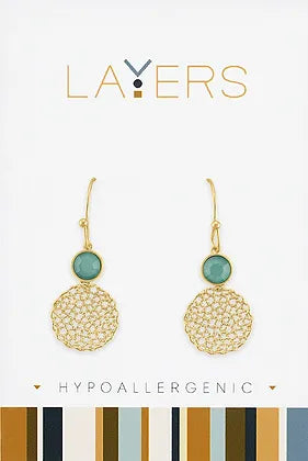 Pacific Opal & Delicate Mesh Dangle Layers Earrings in Gold