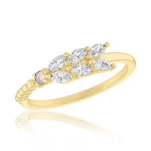 CZ Leaf Motif Gold Layers Ring