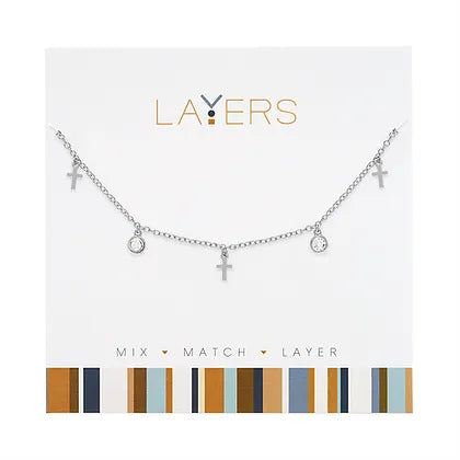 Mini Crosses Layers Necklace in Silver