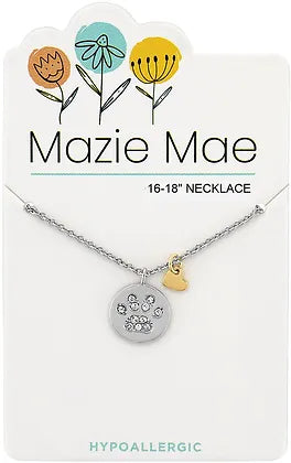 Silver Paw Print Pendant & Gold Heart Dangle Mazie Mae Necklace