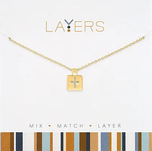 CZ Cross Tag Layers Necklace in Gold