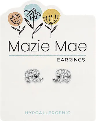 CZ Elephant Silver Stud Mazie Mae Earrings