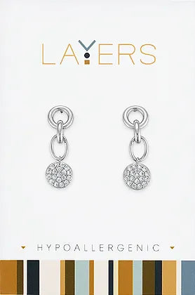 Linked CZ Coin Dangle Layers Earrings in Silver (Copy)