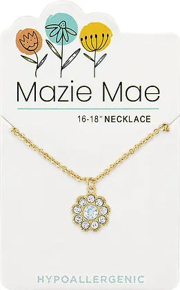 Gold White Opal CZ Flower Mazie Mae Necklace