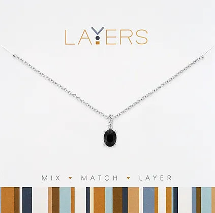 Jet Black Drop Layers Necklace in Silver