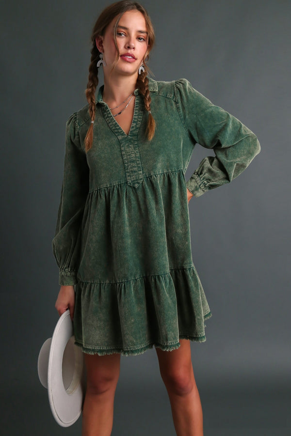 Anything You Want Mineral Wash Corduroy Tiered Dress