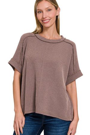Don't Look Back Brown Corded Rib Top