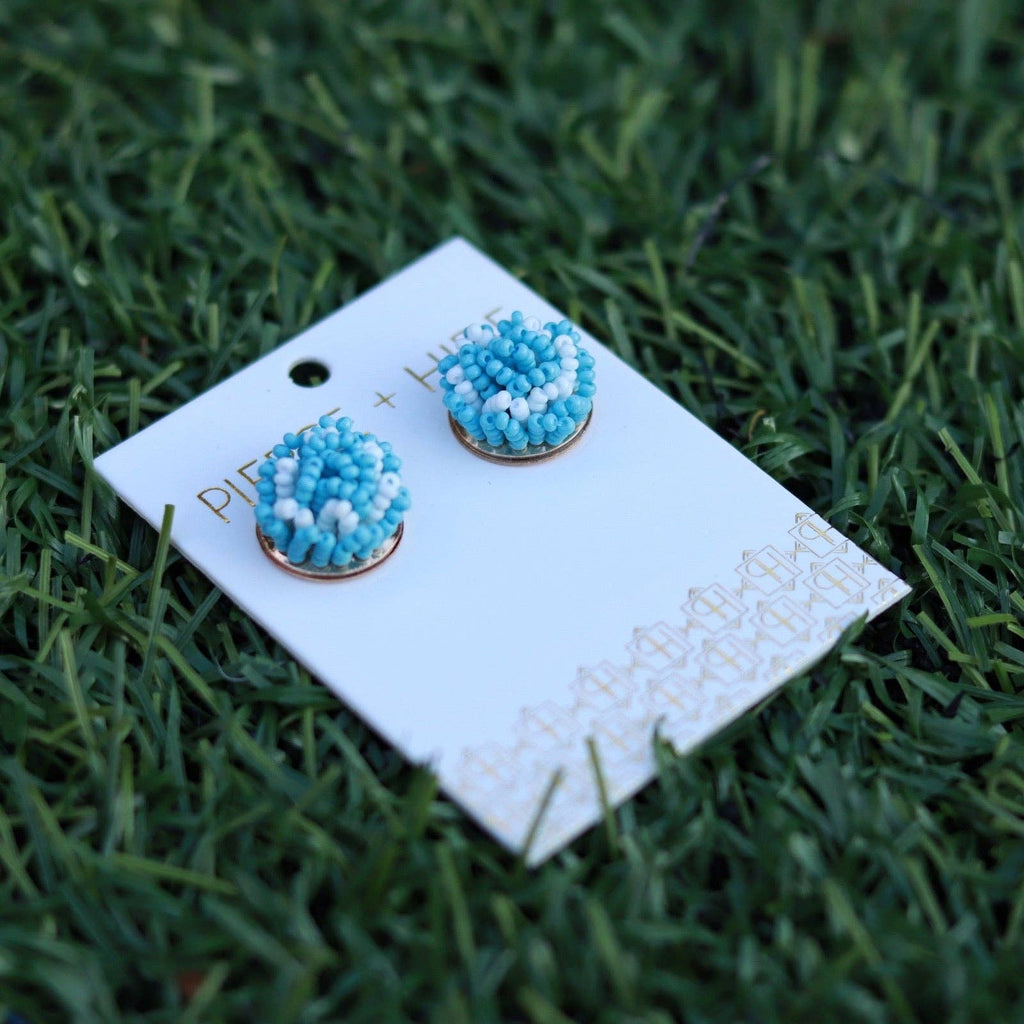Carolina Blue + White Game Day Pom Earrings