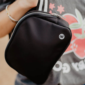 Katydid Black Belt Bag With Striped Strap