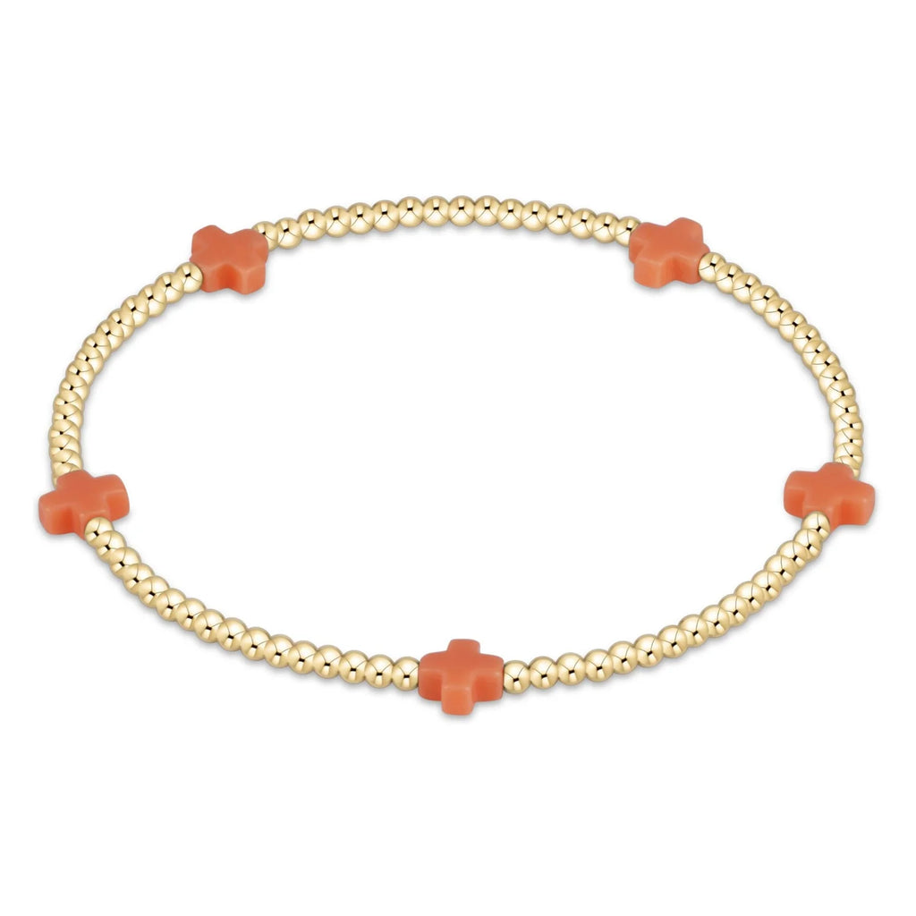 Enewton Coral Small Signature Cross 2mm Gold Bead Bracelet