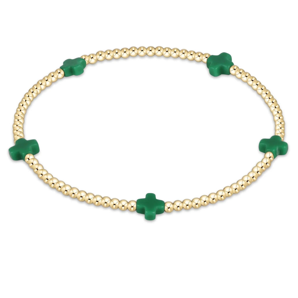 Enewton Emerald Small Signature Cross 2mm Gold Bead Bracelet
