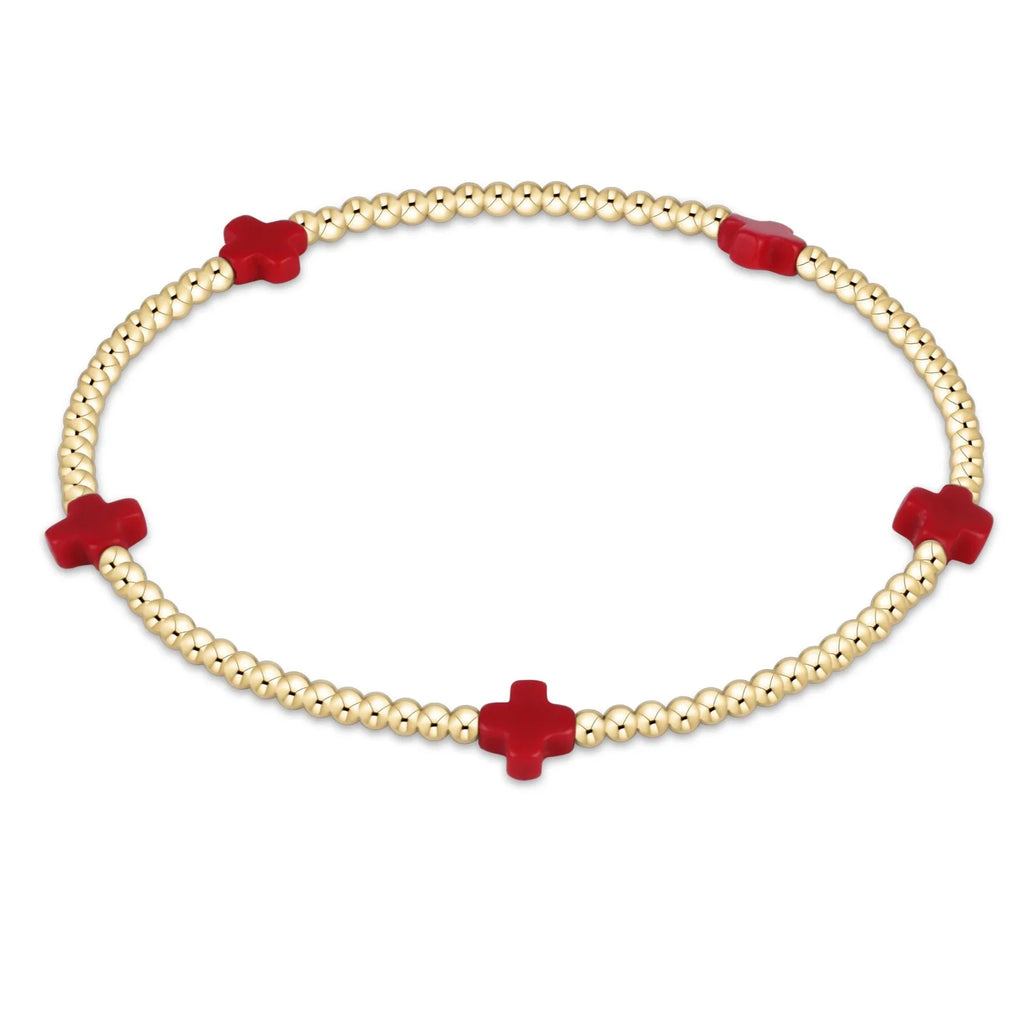 Enewton Red Small Signature Cross 2mm Gold Bead Bracelet