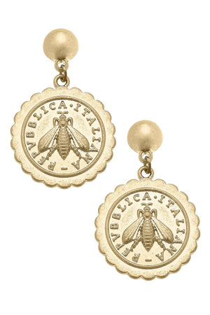 Bubble Bee Medallion Worn Gold Earrings