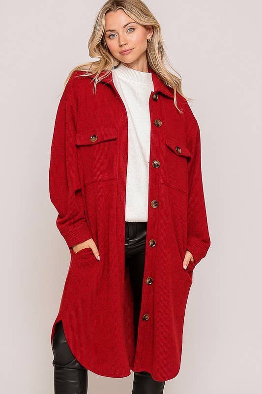 Cozy Ridge Red Oversized Waffle Shacket